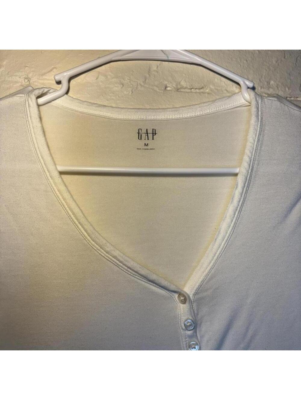 Gap White Henley Long Sleeve Top Y2K Slim Fit Button Tank - Picture 4 of 4